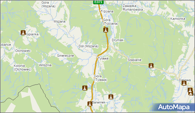 mapa Tylawa, Tylawa na mapie Targeo