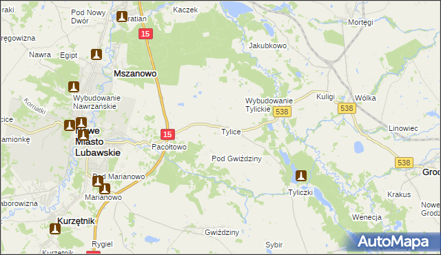 mapa Tylice gmina Nowe Miasto Lubawskie, Tylice gmina Nowe Miasto Lubawskie na mapie Targeo