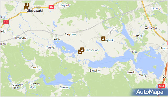 mapa Unieszewo, Unieszewo na mapie Targeo