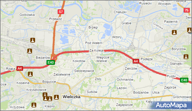 mapa Węgrzce Wielkie, Węgrzce Wielkie na mapie Targeo
