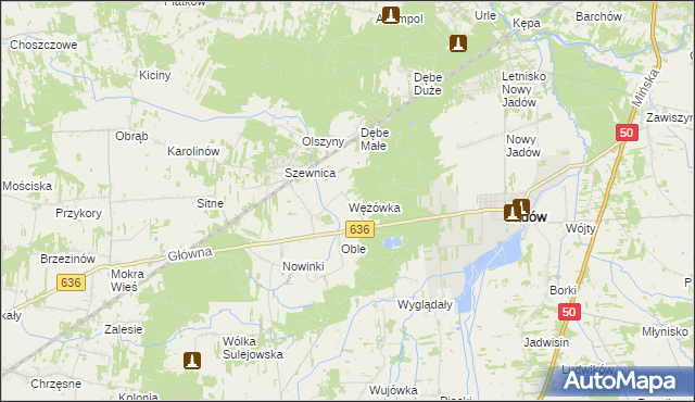 mapa Wężówka gmina Jadów, Wężówka gmina Jadów na mapie Targeo