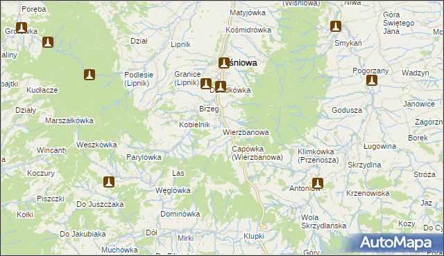 mapa Wierzbanowa, Wierzbanowa na mapie Targeo