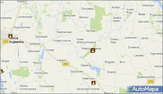 mapa Wietrzychowice gmina Izbica Kujawska, Wietrzychowice gmina Izbica Kujawska na mapie Targeo