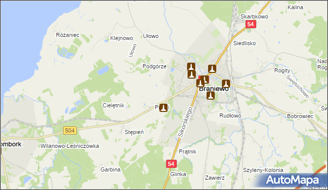 mapa Wikielec gmina Braniewo, Wikielec gmina Braniewo na mapie Targeo
