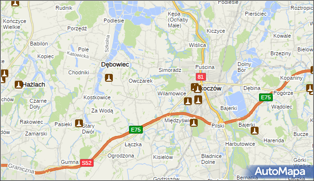 mapa Wilamowice gmina Skoczów, Wilamowice gmina Skoczów na mapie Targeo