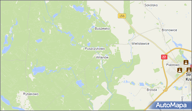 mapa Wilanów gmina Strzelce Krajeńskie, Wilanów gmina Strzelce Krajeńskie na mapie Targeo