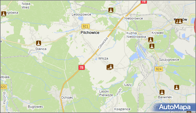 mapa Wilcza gmina Pilchowice, Wilcza gmina Pilchowice na mapie Targeo