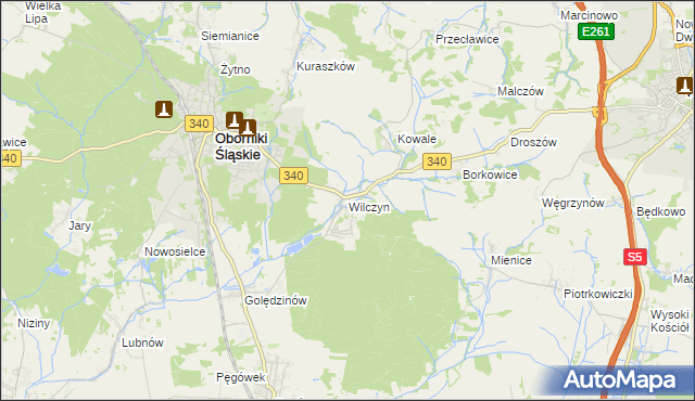 mapa Wilczyn gmina Oborniki Śląskie, Wilczyn gmina Oborniki Śląskie na mapie Targeo