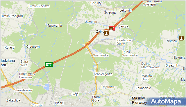 mapa Wiśniówka gmina Masłów, Wiśniówka gmina Masłów na mapie Targeo