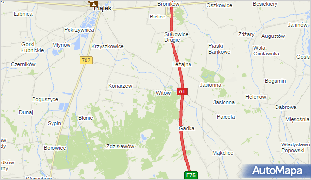 mapa Witów gmina Piątek, Witów gmina Piątek na mapie Targeo