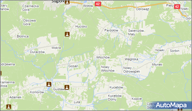 mapa Włochów gmina Stąporków, Włochów gmina Stąporków na mapie Targeo