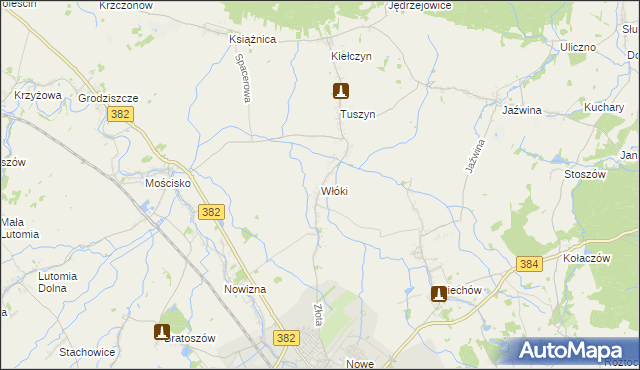 mapa Włóki gmina Dzierżoniów, Włóki gmina Dzierżoniów na mapie Targeo
