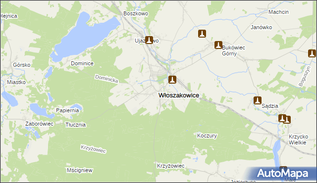 mapa Włoszakowice, Włoszakowice na mapie Targeo