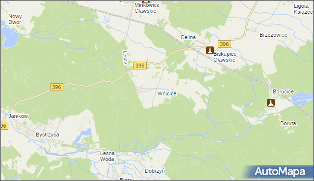 mapa Wójcice gmina Jelcz-Laskowice, Wójcice gmina Jelcz-Laskowice na mapie Targeo