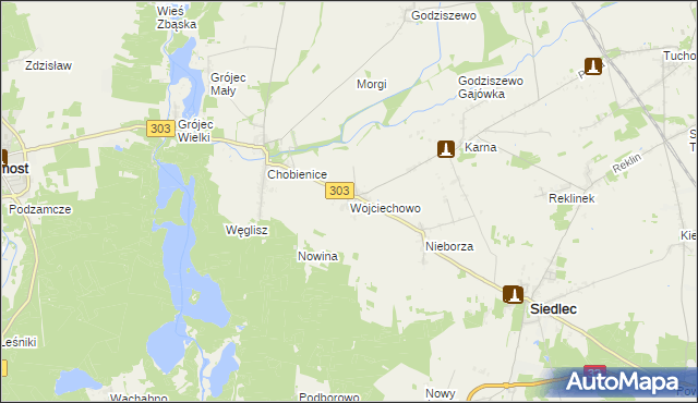 mapa Wojciechowo gmina Siedlec, Wojciechowo gmina Siedlec na mapie Targeo