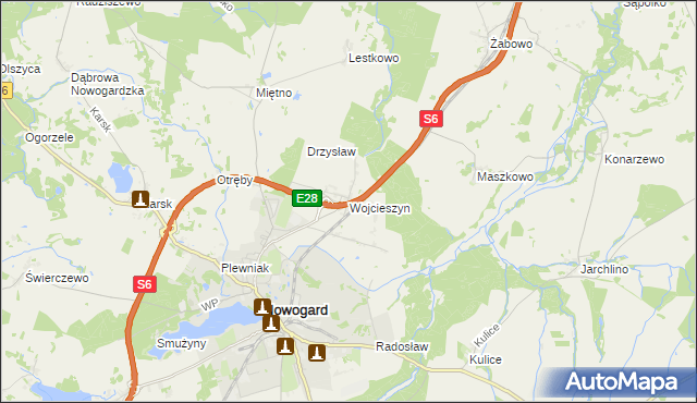 mapa Wojcieszyn gmina Nowogard, Wojcieszyn gmina Nowogard na mapie Targeo