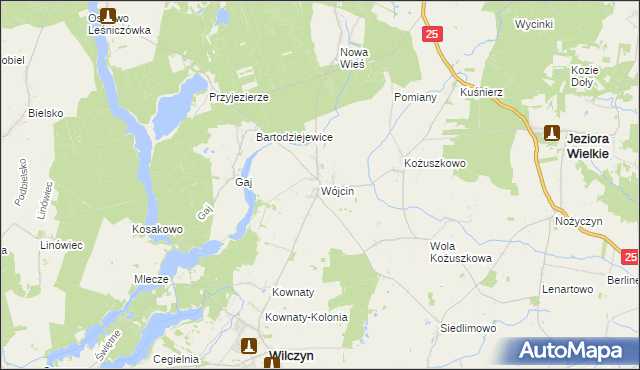 mapa Wójcin gmina Jeziora Wielkie, Wójcin gmina Jeziora Wielkie na mapie Targeo