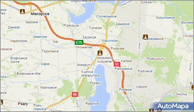 mapa Wojkowice Kościelne, Wojkowice Kościelne na mapie Targeo