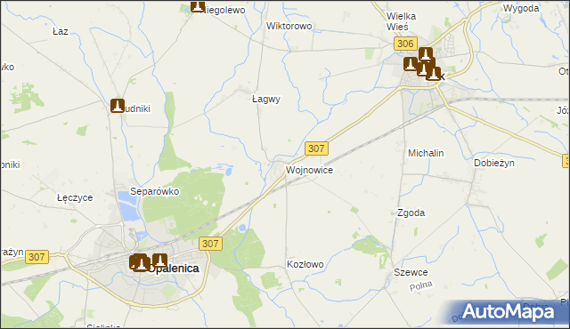 mapa Wojnowice gmina Opalenica, Wojnowice gmina Opalenica na mapie Targeo
