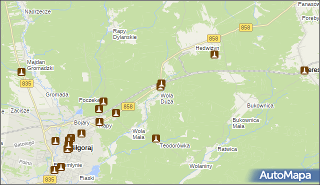 mapa Wola Duża gmina Biłgoraj, Wola Duża gmina Biłgoraj na mapie Targeo