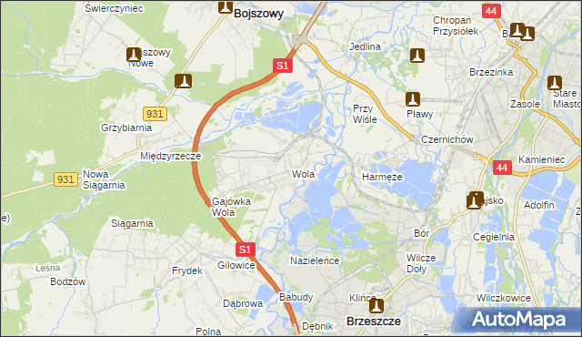 mapa Wola gmina Miedźna, Wola gmina Miedźna na mapie Targeo