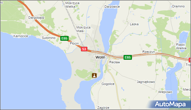 mapa Wolin, Wolin na mapie Targeo