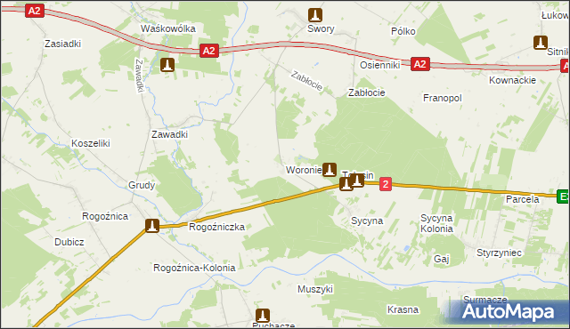 mapa Woroniec gmina Biała Podlaska, Woroniec gmina Biała Podlaska na mapie Targeo