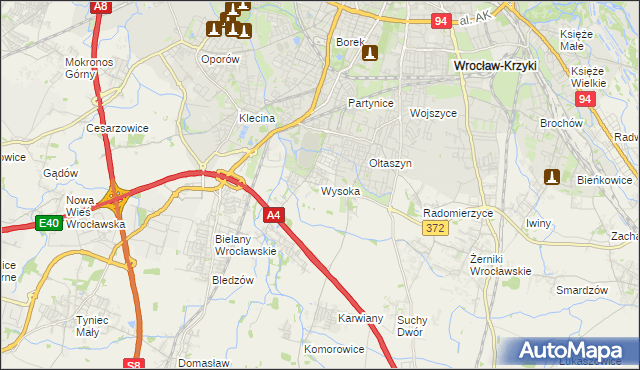 mapa Wysoka gmina Kobierzyce, Wysoka gmina Kobierzyce na mapie Targeo
