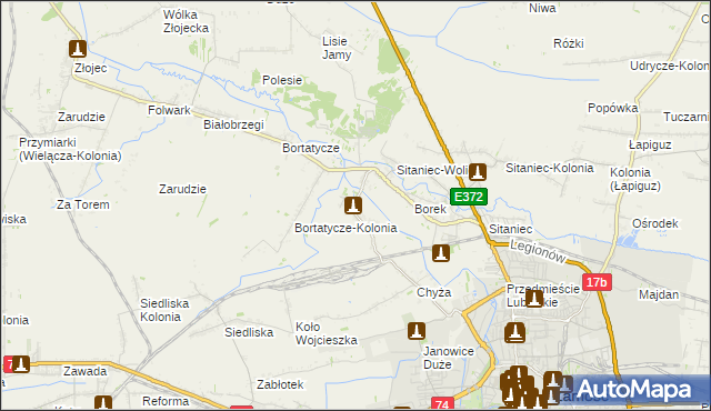 mapa Wysokie gmina Zamość, Wysokie gmina Zamość na mapie Targeo