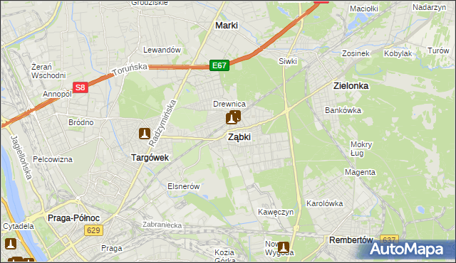 mapa Ząbki powiat wołomiński, Ząbki powiat wołomiński na mapie Targeo
