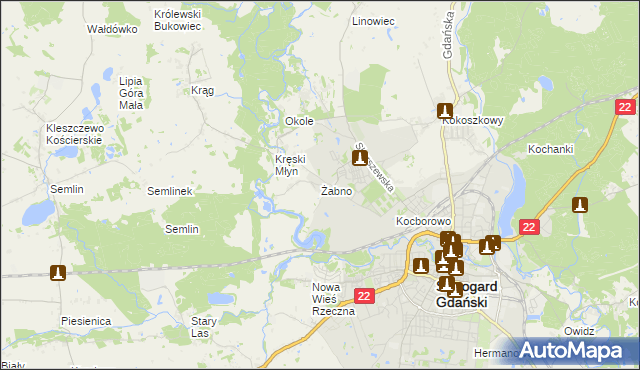 mapa Żabno gmina Starogard Gdański, Żabno gmina Starogard Gdański na mapie Targeo