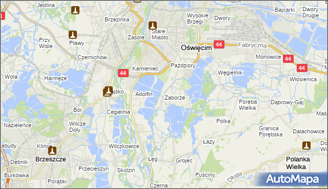 mapa Zaborze gmina Oświęcim, Zaborze gmina Oświęcim na mapie Targeo
