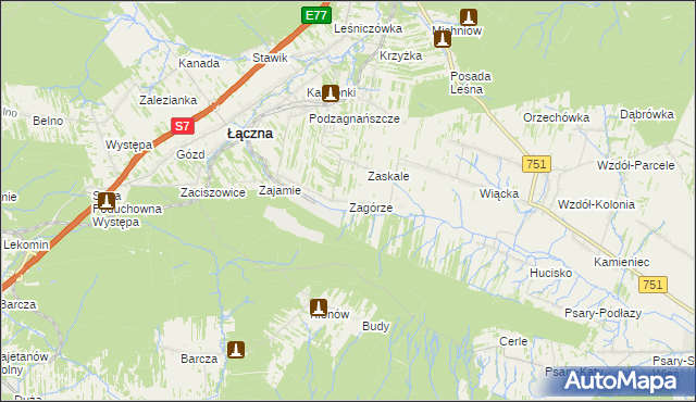 mapa Zagórze gmina Łączna, Zagórze gmina Łączna na mapie Targeo