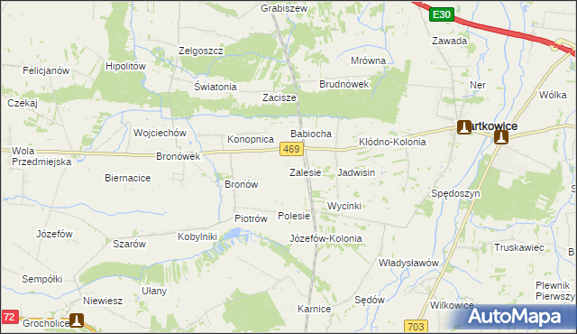 mapa Zalesie gmina Wartkowice, Zalesie gmina Wartkowice na mapie Targeo