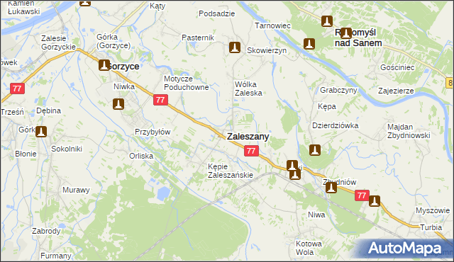 mapa Zaleszany powiat stalowowolski, Zaleszany powiat stalowowolski na mapie Targeo