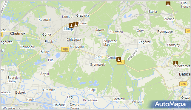 mapa Żarki gmina Libiąż, Żarki gmina Libiąż na mapie Targeo