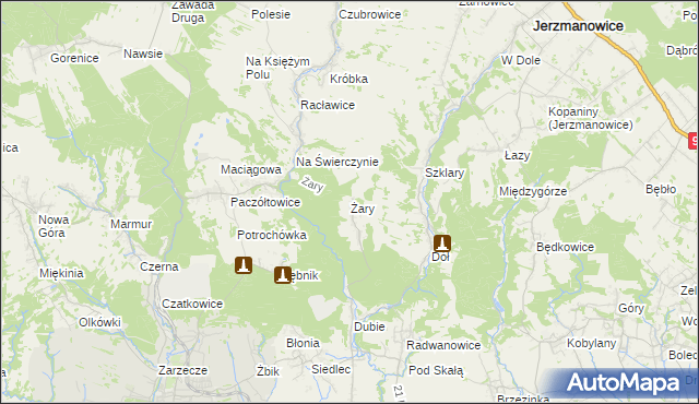 mapa Żary gmina Krzeszowice, Żary gmina Krzeszowice na mapie Targeo