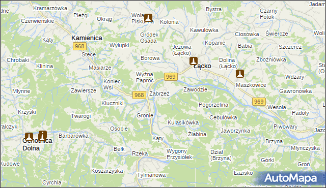 mapa Zarzecze gmina Łącko, Zarzecze gmina Łącko na mapie Targeo