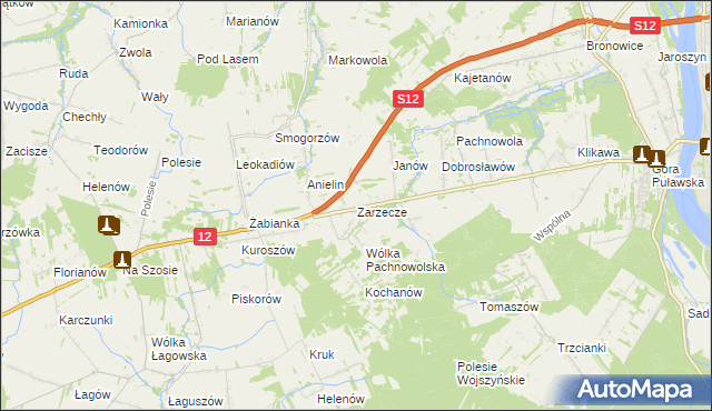 mapa Zarzecze gmina Puławy, Zarzecze gmina Puławy na mapie Targeo