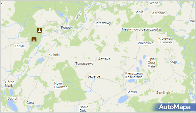 mapa Zawada gmina Zblewo, Zawada gmina Zblewo na mapie Targeo