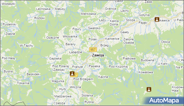 mapa Zawoja, Zawoja na mapie Targeo