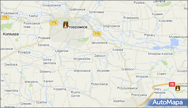 mapa Żębocin, Żębocin na mapie Targeo