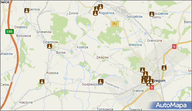 mapa Żelazów gmina Strzegom, Żelazów gmina Strzegom na mapie Targeo