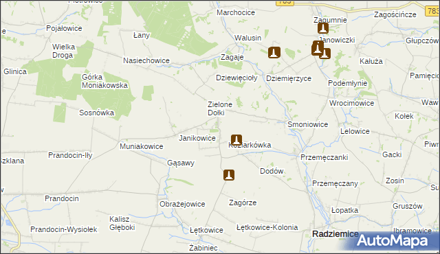 mapa Zielenice gmina Radziemice, Zielenice gmina Radziemice na mapie Targeo
