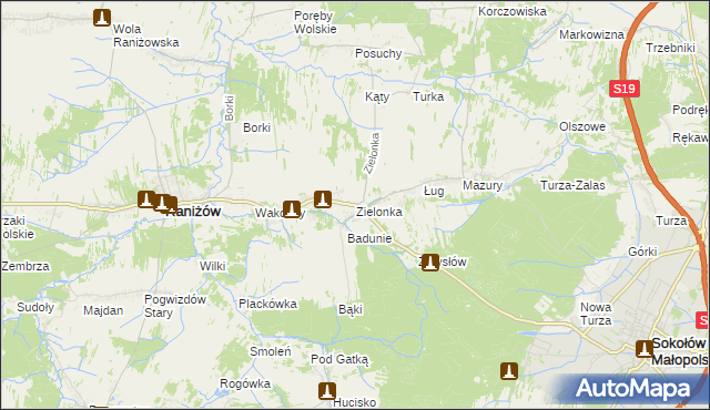 mapa Zielonka gmina Raniżów, Zielonka gmina Raniżów na mapie Targeo