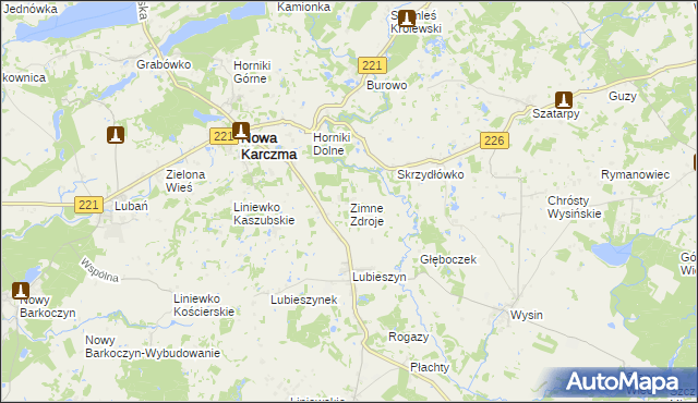 mapa Zimne Zdroje gmina Nowa Karczma, Zimne Zdroje gmina Nowa Karczma na mapie Targeo