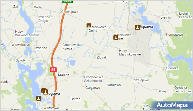 mapa Złotniki gmina Rogowo, Złotniki gmina Rogowo na mapie Targeo