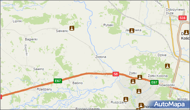 mapa Złotoria gmina Choroszcz, Złotoria gmina Choroszcz na mapie Targeo