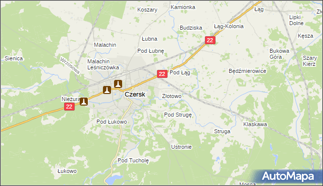 mapa Złotowo gmina Czersk, Złotowo gmina Czersk na mapie Targeo