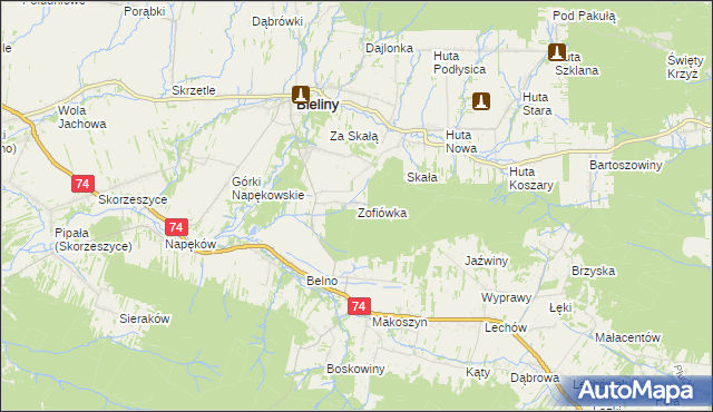 mapa Zofiówka gmina Bieliny, Zofiówka gmina Bieliny na mapie Targeo